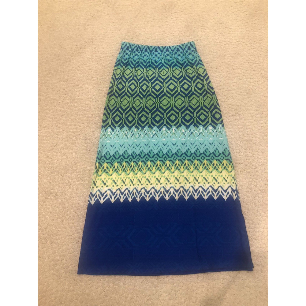 Chico's Diamond-Print Maxi Skirt Size 0 / Small Blue Green